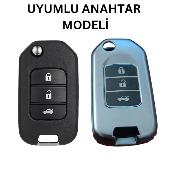 Honda Fc5/H-RV/C-RV Anahtar Uyumlu Silikon Oto Anahtar Kumanda Kabı Kılıf Füme - 2