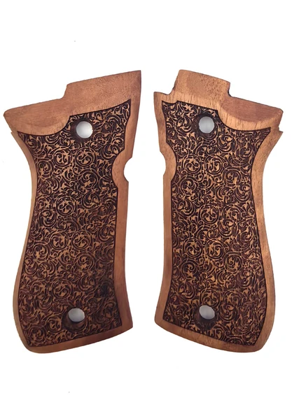 Beretta F81 Uyumlu Muadil Ahşap Kabze Takımı Çiçek Desenli Model 007