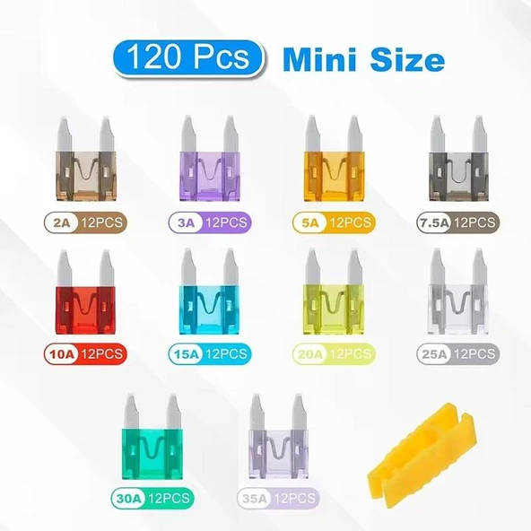 120 Parça 10 Çeşit Araç Sigorta Seti Plastik Çantada 2-35A (Mini Boy Bıçak Tip) - 2