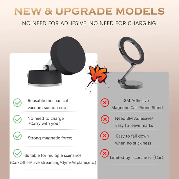 360 Dönebilen Ayarlanabilir Araç Içi Tutucu Kullanılabilen Vakumlu A2 Pro Magsafe ile Uyumlu Telefon Tutucu - 5