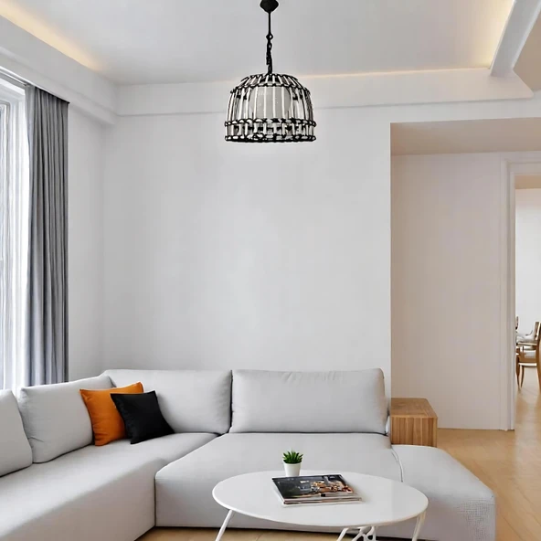 Martin Siyah Beyaz Rattan Sarkıt Avize - 2