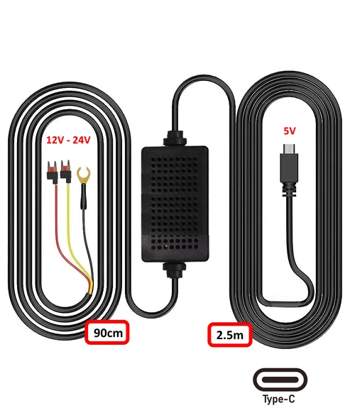Araç İçi Kamera Adaptörü 12-24V/5V  Type-C 3A Park Modu Adaptör