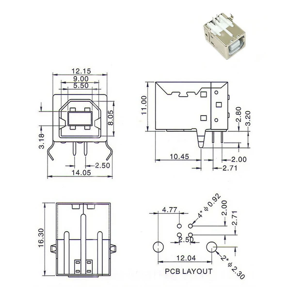 Usb Type B Dişi Soket USB 2.0 4 Pin Lehimlenebilir Elektronik Cihaz Usb Port Adaptör Konnektör - Resim 5