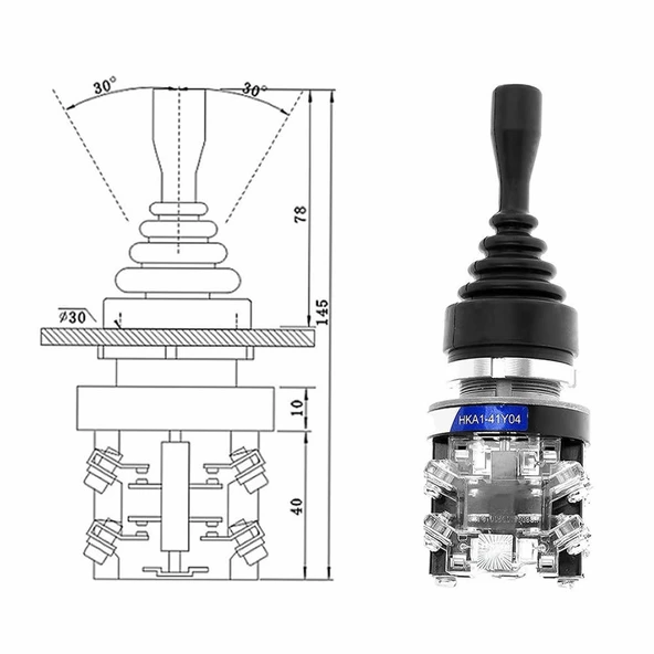 HKA1-41Y04 Joystick Latch 4 Yön NO Kumanda Kol Kalıcı Kilitli 10A 250V Monolever Anahtar Switch 30mm - Resim 5