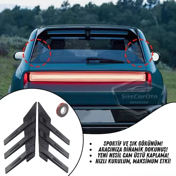 3D Sportif Üniversal Her Araca Uyumlu Arka Cam Havalandırma Venti Air Scoop İthal Dekor Ventil 2 Parça Siyah Sağ Sol Takım - 7