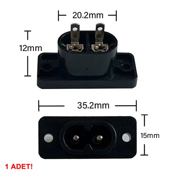 220V 5A AC Dişi Power Giriş Soketi C7 2 Pin Panel Montaj Tip Elektrik Güç Kablo Bağlantı Konnektörü - Resim 4