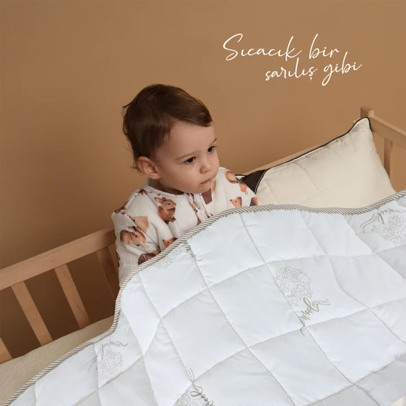 Huggy %100 Yeni Zelenda Kuzu Yünü %100 Pamuk Kumaş 75X125 Bebek Yorganı - 5
