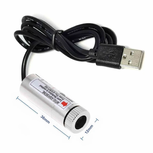 Usb Kablolu 5mW 650nm Kırmızı Artı Lazer Modül 1 Metre Kablo Lens ile Odak Ayarlı 12mm Çap İşaretle - 3