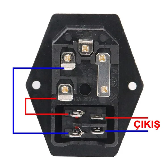 Kablolu 220V Erkek Power Soketi Sigorta Yuvalı ve Işıklı Açma Kapama Anahtarlı Kulaklıklı Montaj Tip - 3