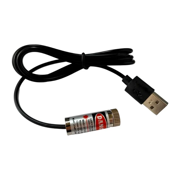 Usb Kablolu 5mW 650nm Kırmızı Çizgi Lazer Modül 1 Metre Kablo Lens ile Odak Ayarlı 12mm Çap İşaretle - 5