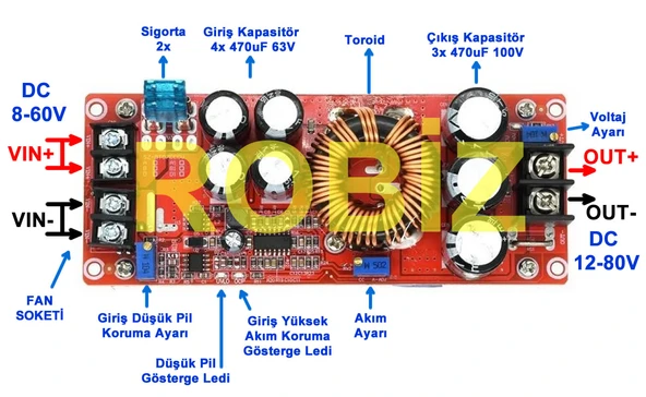 1200W Voltaj Yükseltici Modül 83V 12A Akım Voltaj Ayarlanabilir Led Sürücü Dc Çevirici Regülatör Güç - 5