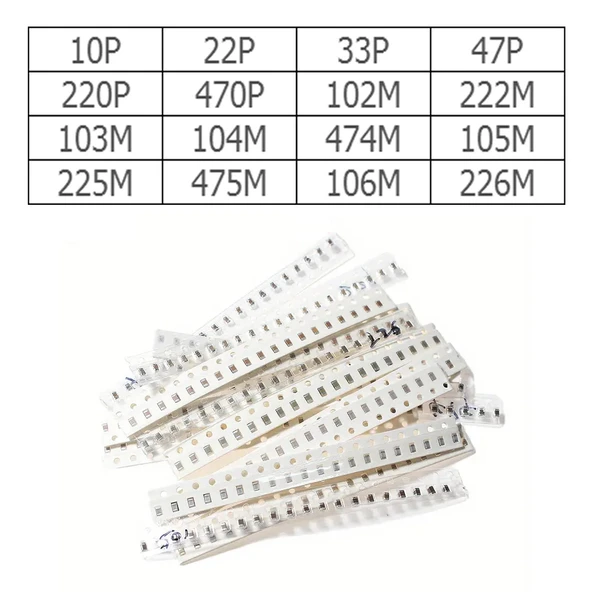0805 Smd Kapasitör Set 16 Tip 320 Parça Yüzey Montaj Film Seramik - Resim 2