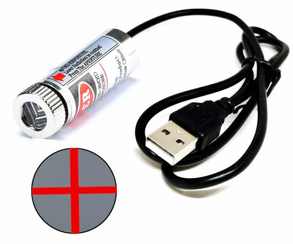 Usb Kablolu 5mW 650nm Kırmızı Artı Lazer Modül 1 Metre Kablo Lens ile Odak Ayarlı 12mm Çap İşaretle - 4