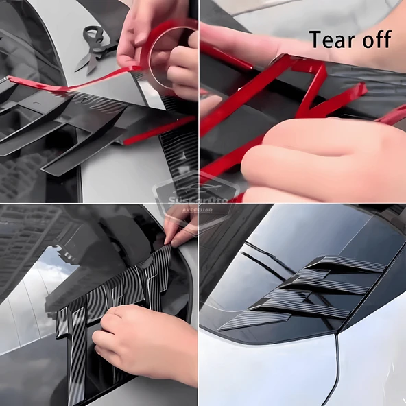 3D Sportif Üniversal Her Araca Uyumlu Arka Cam Havalandırma Venti Air Scoop İthal Dekor Ventil 2 Parça Siyah Sağ Sol Takım - 5