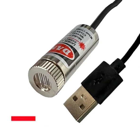 Usb Kablolu 5mW 650nm Kırmızı Çizgi Lazer Modül 1 Metre Kablo Lens ile Odak Ayarlı 12mm Çap İşaretle - 2