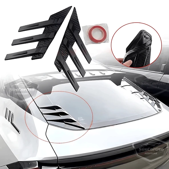 3D Sportif Üniversal Her Araca Uyumlu Arka Cam Havalandırma Venti Air Scoop İthal Dekor Ventil 2 Parça Siyah Sağ Sol Takım
