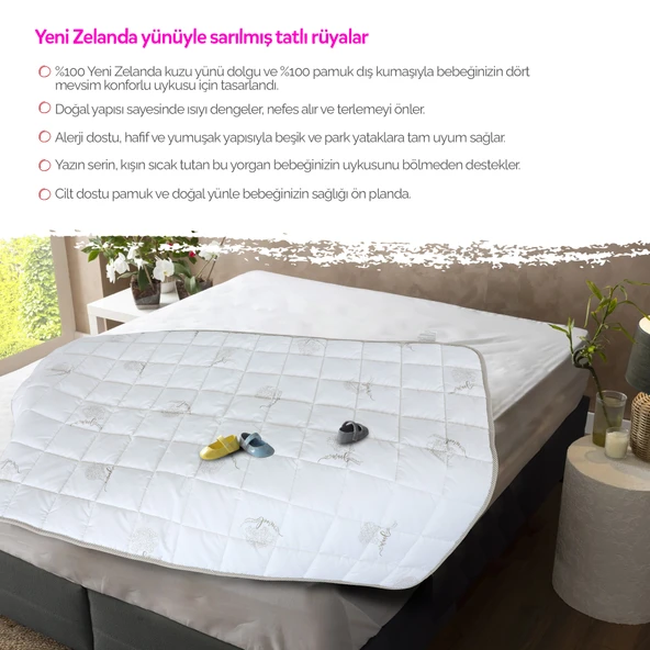 Huggy %100 Yeni Zelenda Kuzu Yünü %100 Pamuk Kumaş 75X125 Bebek Yorganı - 2
