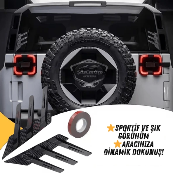 3D Sportif Üniversal Her Araca Uyumlu Arka Cam Havalandırma Venti Air Scoop İthal Dekor Ventil 2 Parça Siyah Sağ Sol Takım - 3