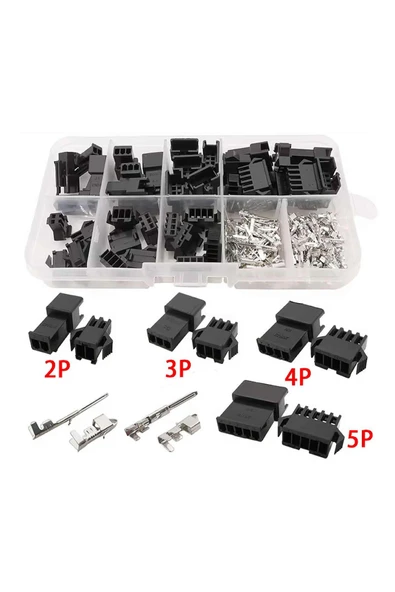 JST SM Konnektör Set 200 Parça Set Kutulu 2 3 4 5 Pin Erkek Dişi Terminal Konnektör Sıkmalı Pin - Resim 2