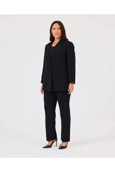 Gala-xi Kadın Büyük Beden Sim Detalı Çift Düğmeli Şık Takım 10002422714003 - 3