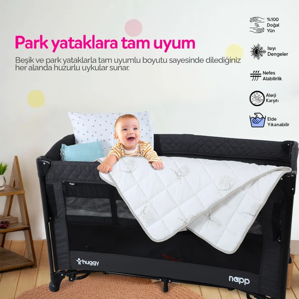 Huggy %100 Yeni Zelenda Kuzu Yünü %100 Pamuk Kumaş 75X125 Bebek Yorganı - 3