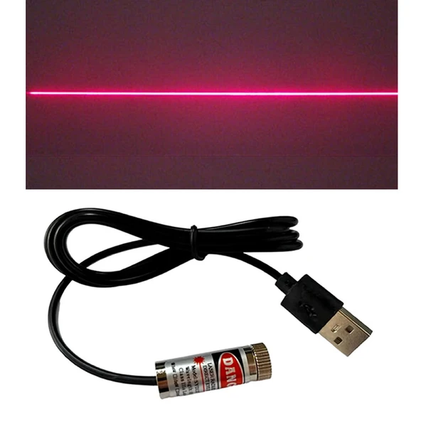 Usb Kablolu 5mW 650nm Kırmızı Çizgi Lazer Modül 1 Metre Kablo Lens ile Odak Ayarlı 12mm Çap İşaretle ürün görseli