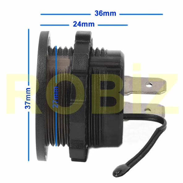 Yuvarlak Voltmetre Termometre 12V 24V Panel Tip Montaj Dijital Kırmızı Renk Led Sıcaklık Isı Voltaj - Resim 3