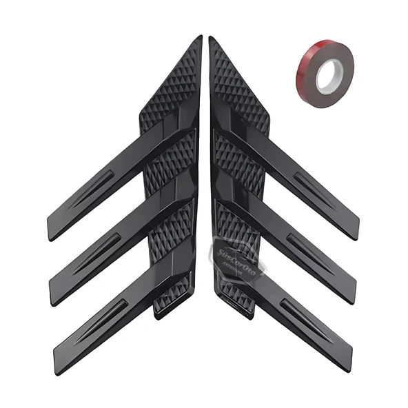 3D Sportif Üniversal Her Araca Uyumlu Arka Cam Havalandırma Venti Air Scoop İthal Dekor Ventil 2 Parça Siyah Sağ Sol Takım - 2