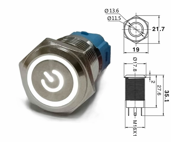 16mm Metal Buton Beyaz Power Sembol Led Işıklı Panel Montaj Düz Kafa Kilitlemeli DC 6A 12V IP67 Düğm - 5
