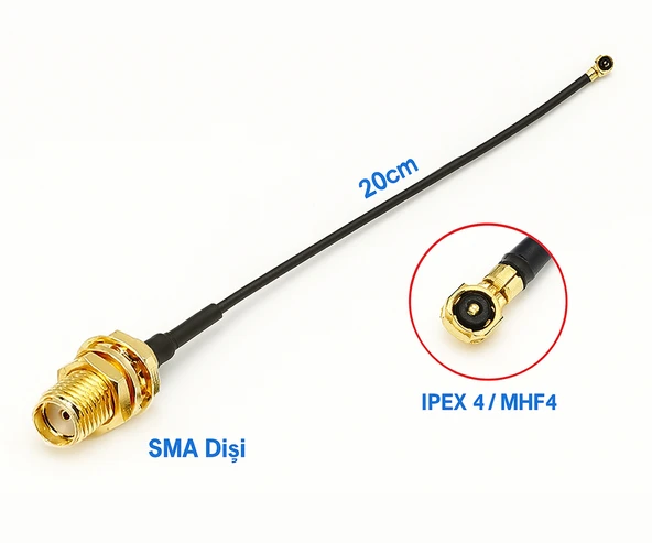 20cm Sma Dişi Ipex4 Mhf4 Rf Bağlantı Kablosu SMA Dişi Soket to Altın Kaplama Konnektör Koaksiyel Kab - Resim 2