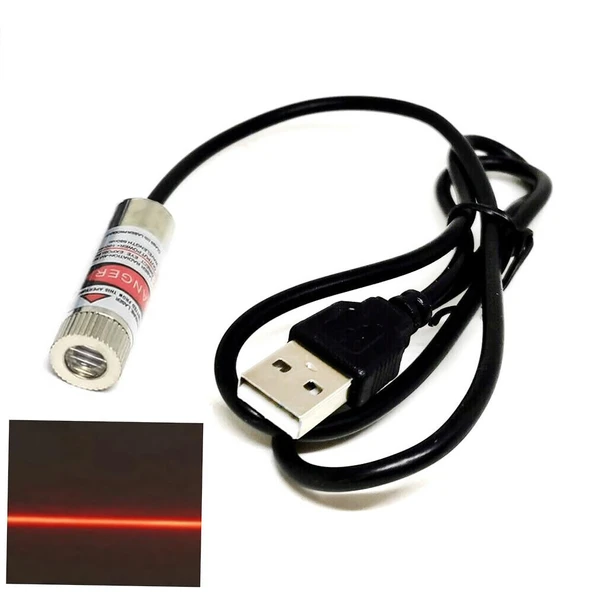 Usb Kablolu 5mW 650nm Kırmızı Çizgi Lazer Modül 1 Metre Kablo Lens ile Odak Ayarlı 12mm Çap İşaretle - 4