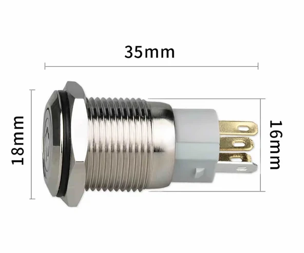 16mm Metal Buton Beyaz Power Sembol Led Işıklı Panel Montaj Düz Kafa Kilitlemeli DC 6A 12V IP67 Düğm - 2
