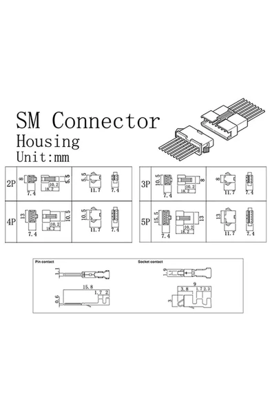 JST SM Konnektör Set 200 Parça Set Kutulu 2 3 4 5 Pin Erkek Dişi Terminal Konnektör Sıkmalı Pin - Resim 3
