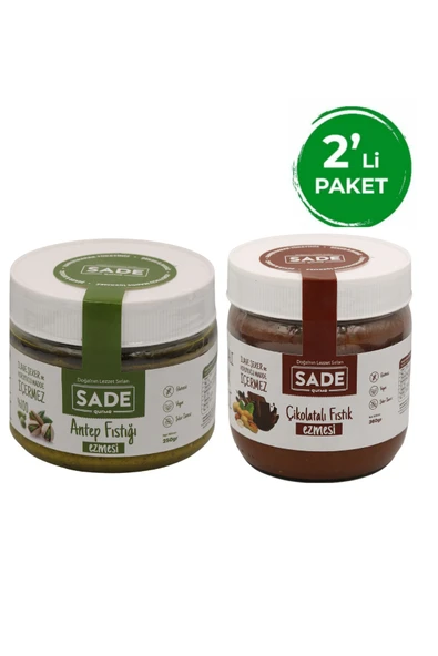 Sade Organik Antep Fıstığı - Çikolatalı fıstık Ezmesi 2'li Paket