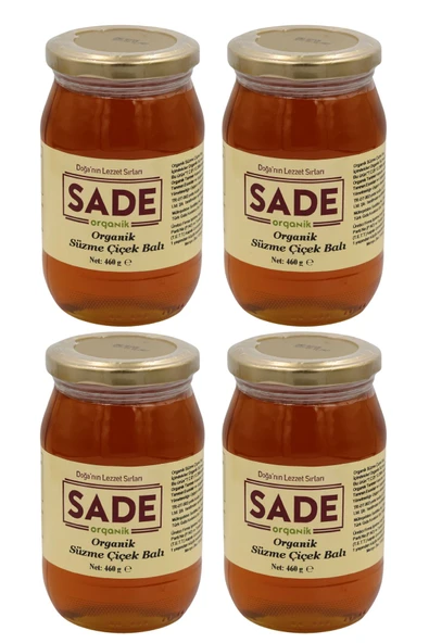 Sade Organik Organik Süzme Çiçek Balı 460 gr 4'lü Paket