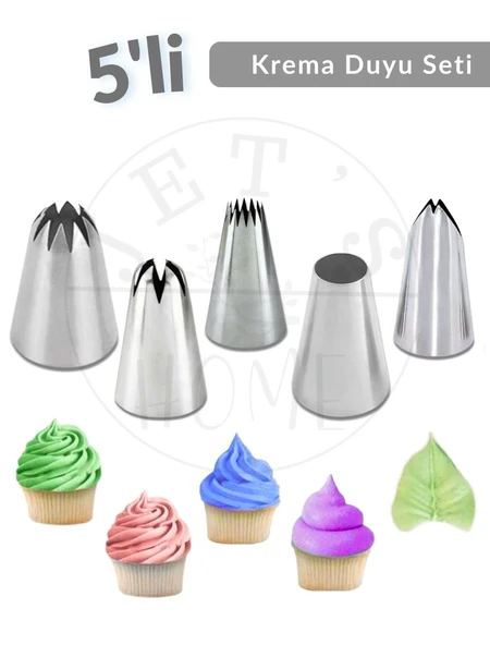5' li Krema Duyu Seti Büyük Boy Pasta Dolgu Kreması Paslanmaz Şanti Duyu Çelik Set-1