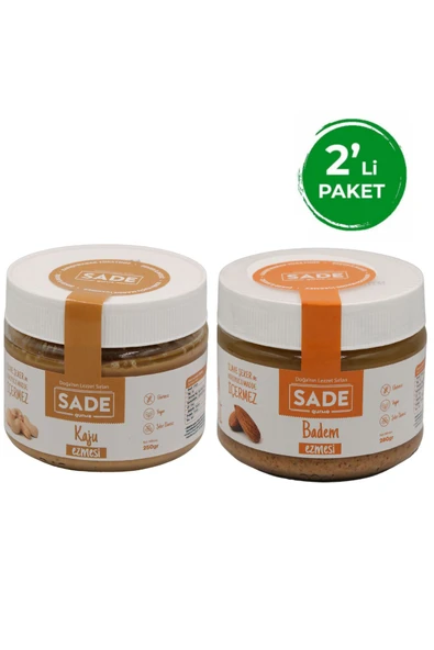 Sade Organik %100 Kaju Ezmesi - %100 Badem Ezmesi 2'li Paket