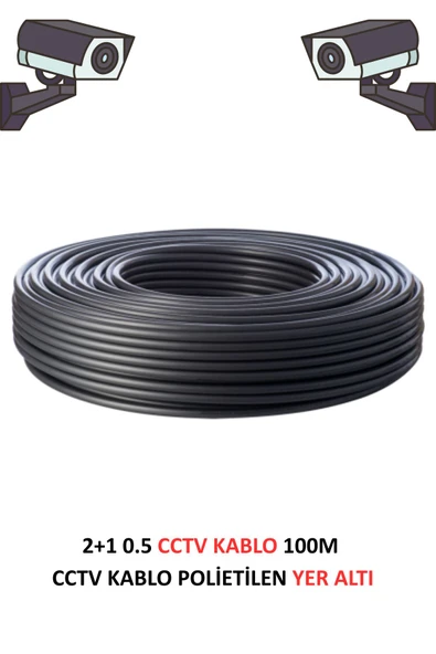 FURY Yer Altı CCTV Kablo 2+1 0.5mm Polietilen Güvenlik Kamera Kablo 100m