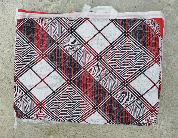 Polo Life Savan 4m2 Pamuklu Lastiksiz Halı Ört, Çok Amaçlı, Piknik Ört (170x245)-Kareli Kırmızı