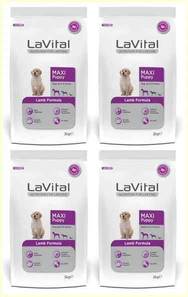 LaVital Maxi Kuzu Et Büyük Irk Yavru Köpek Maması 3 KG*4 ADET