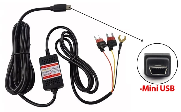 Araç İçi Kamera Adaptörü 12-24V/5V  Mini USB 3A Park Modu Adaptör - 6