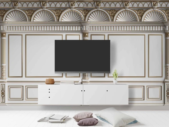 3D Saray Beyaz Panel Altın Motif Duvar Kağıdı Baskı - Resim 3