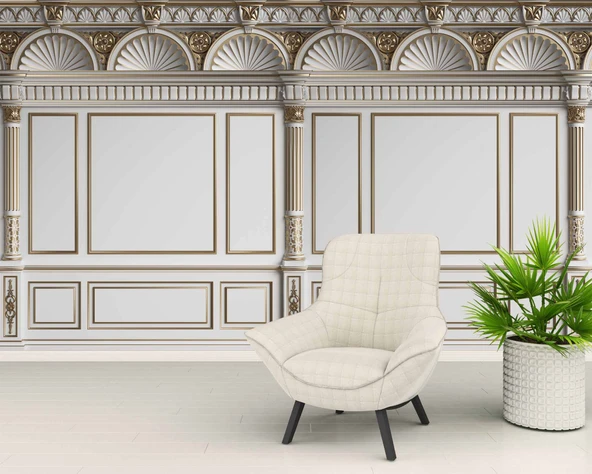 3D Saray Beyaz Panel Altın Motif Duvar Kağıdı Baskı - Resim 6