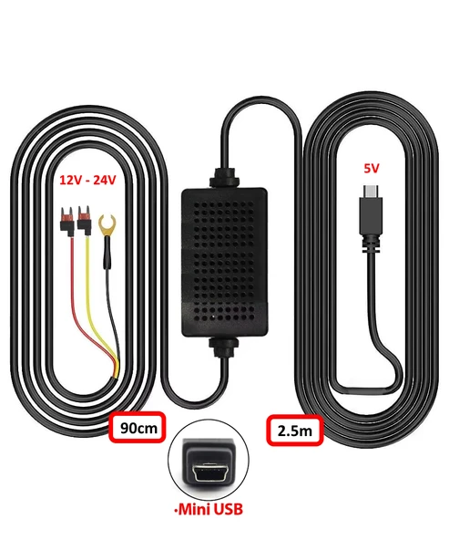 Araç İçi Kamera Adaptörü 12-24V/5V  Mini USB 3A Park Modu Adaptör