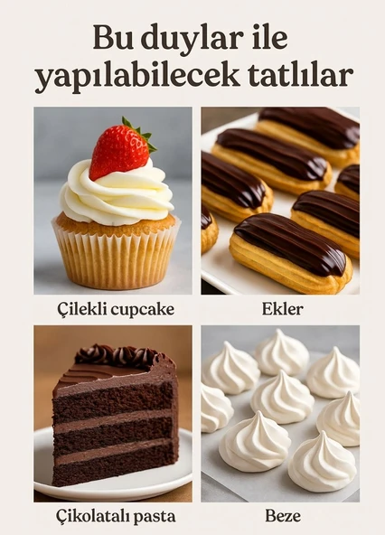 Büyük Boy 5’li Yaprak Uçlu Krema Duy Seti - Profiterol, Ekler,Cupcake Süsleme Paslanmaz Set-2 - Resim 4