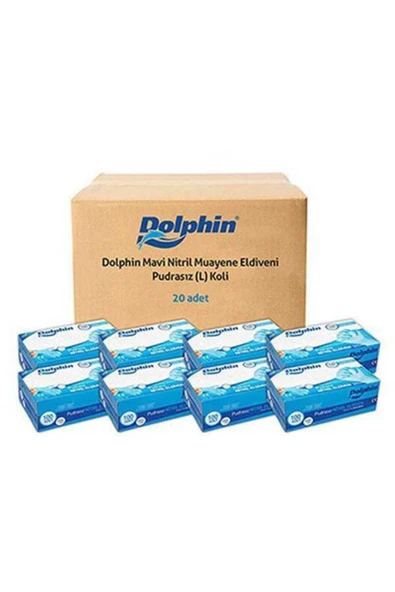 Dolphin 20 Paket Mavi Pudrasız Nitril Muayene Eldiveni (large) 100'lü