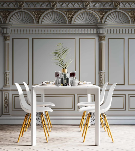 3D Saray Beyaz Panel Altın Motif Duvar Kağıdı Baskı - Resim 5