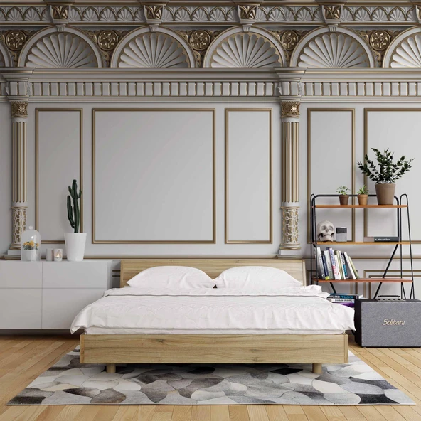 3D Saray Beyaz Panel Altın Motif Duvar Kağıdı Baskı - Resim 2