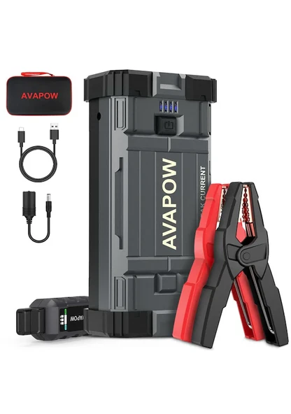 Avapow A28 23800mAh 3000A Zorla Çalıştırma İşlevli (2V'den Düşük Aküyü Çalıştıran) Jump Starter Taşınabilir Akü Takviye Kiti (Powerbank + LED Işık)