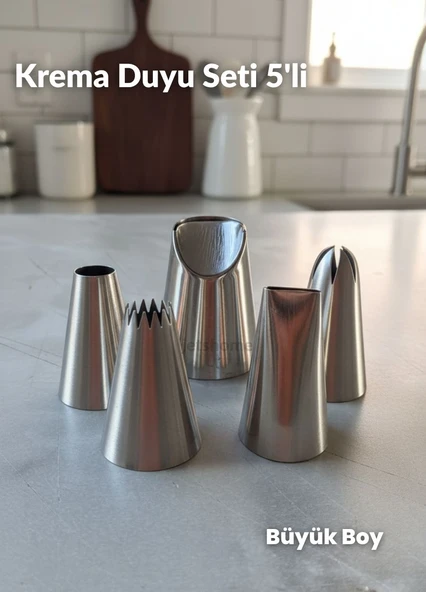 Büyük Boy 5’li Yaprak Uçlu Krema Duy Seti - Profiterol, Ekler,Cupcake Süsleme Paslanmaz Set-2 ürün görseli